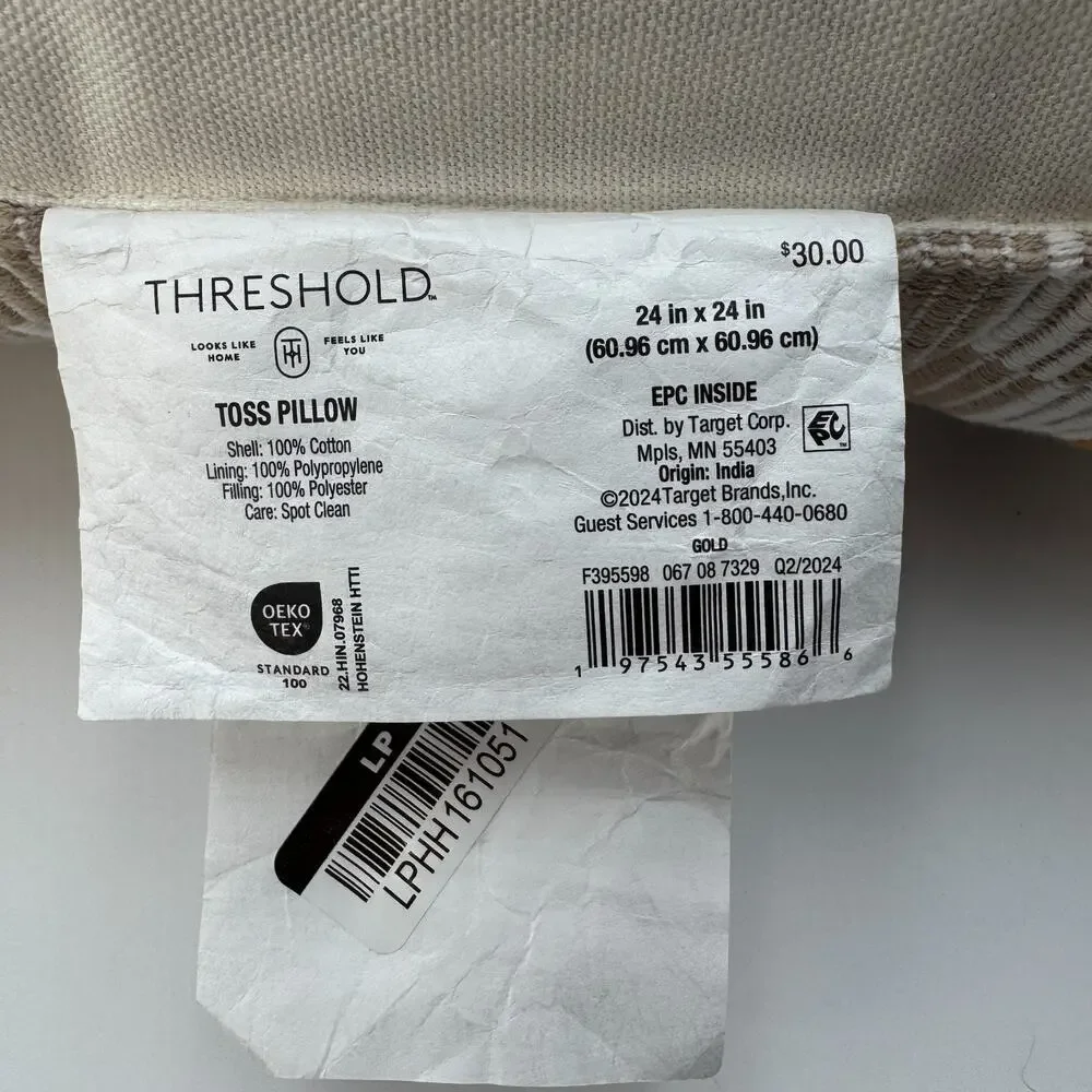 Threshold Oversized‎ 24x24 Woven Linework Throw Pillow Textured Gold NEW